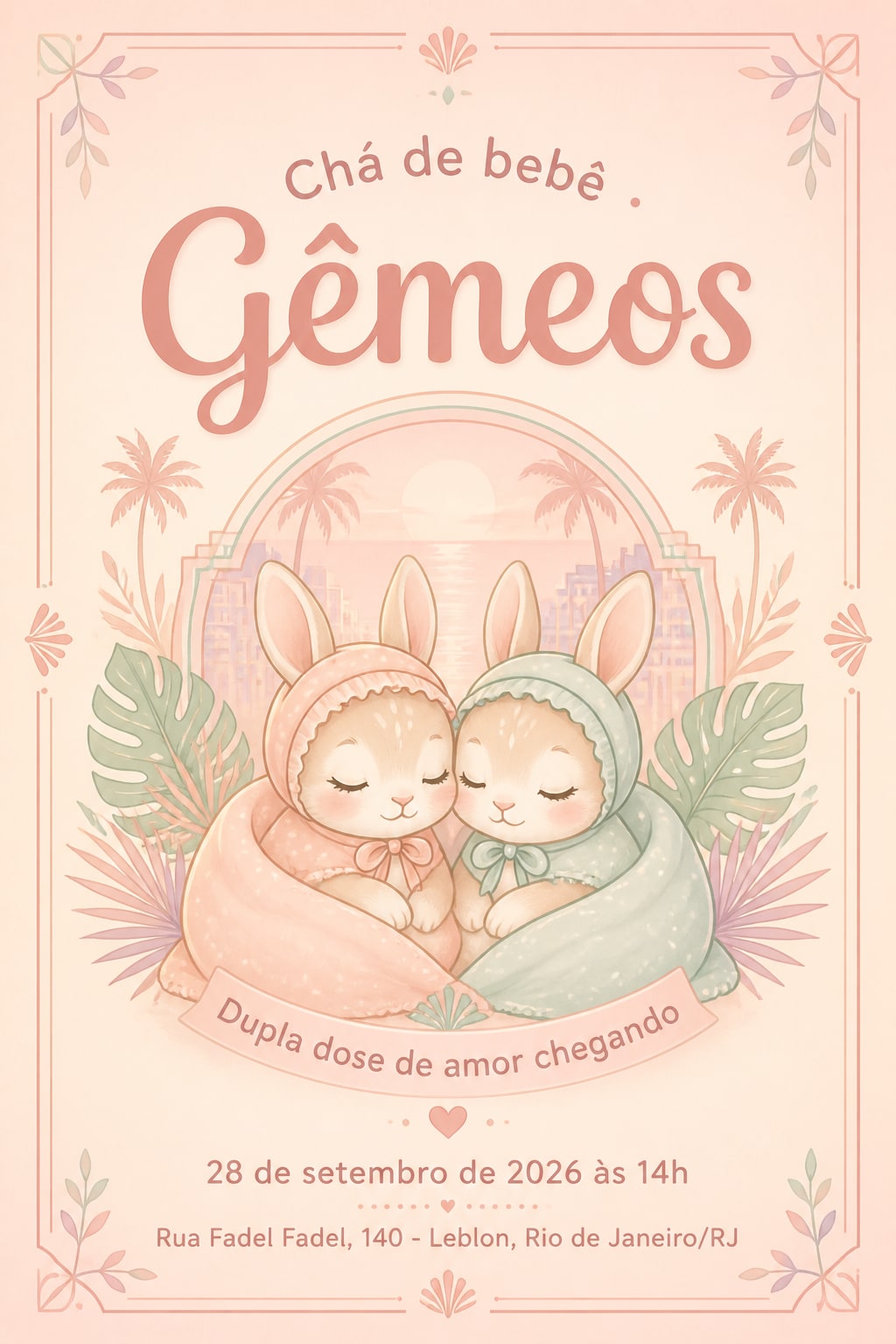 Convite de Chá de bebê · Gêmeos