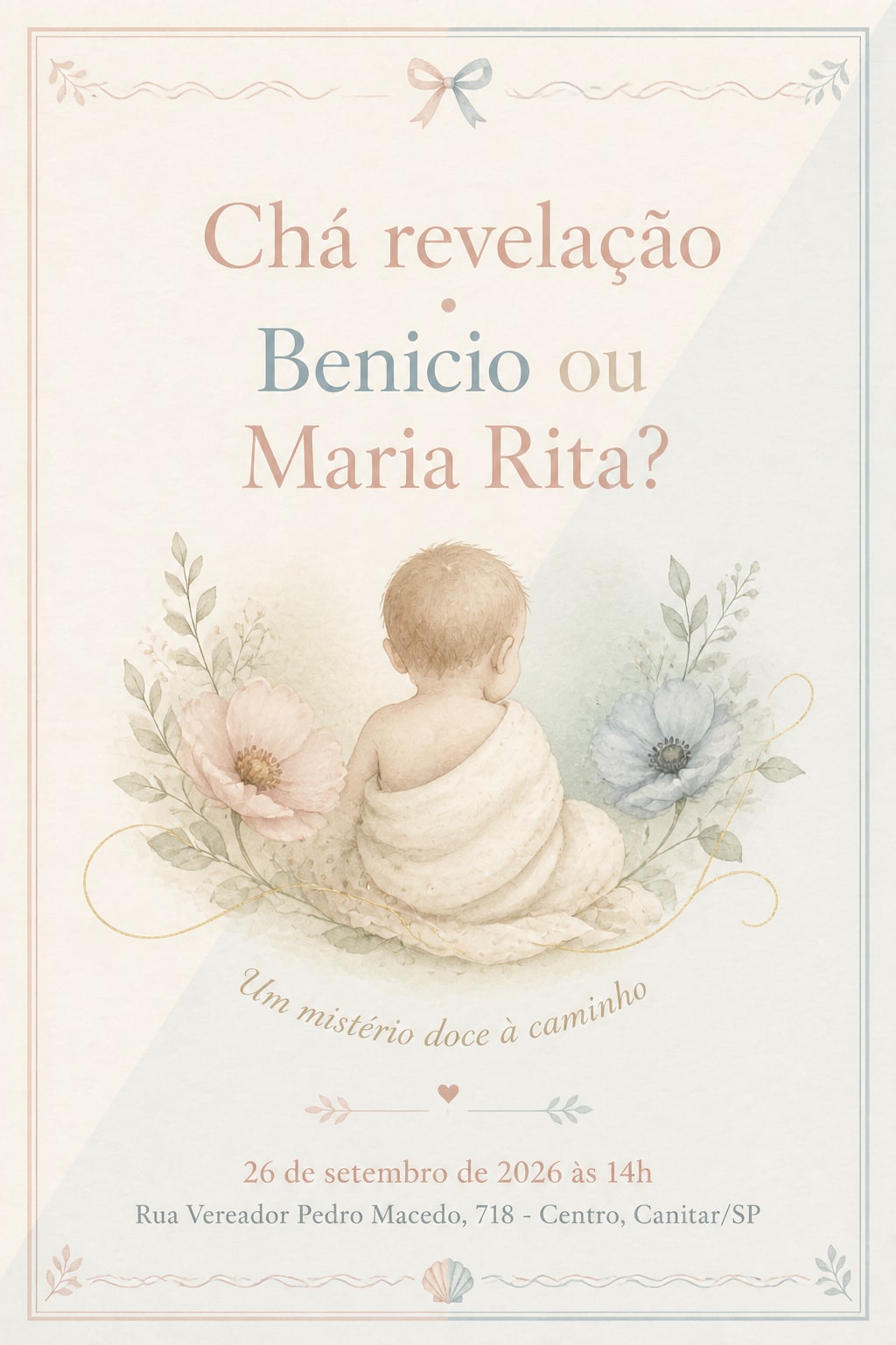 Convite de Chá revelação · Benicio ou Maria Rita?