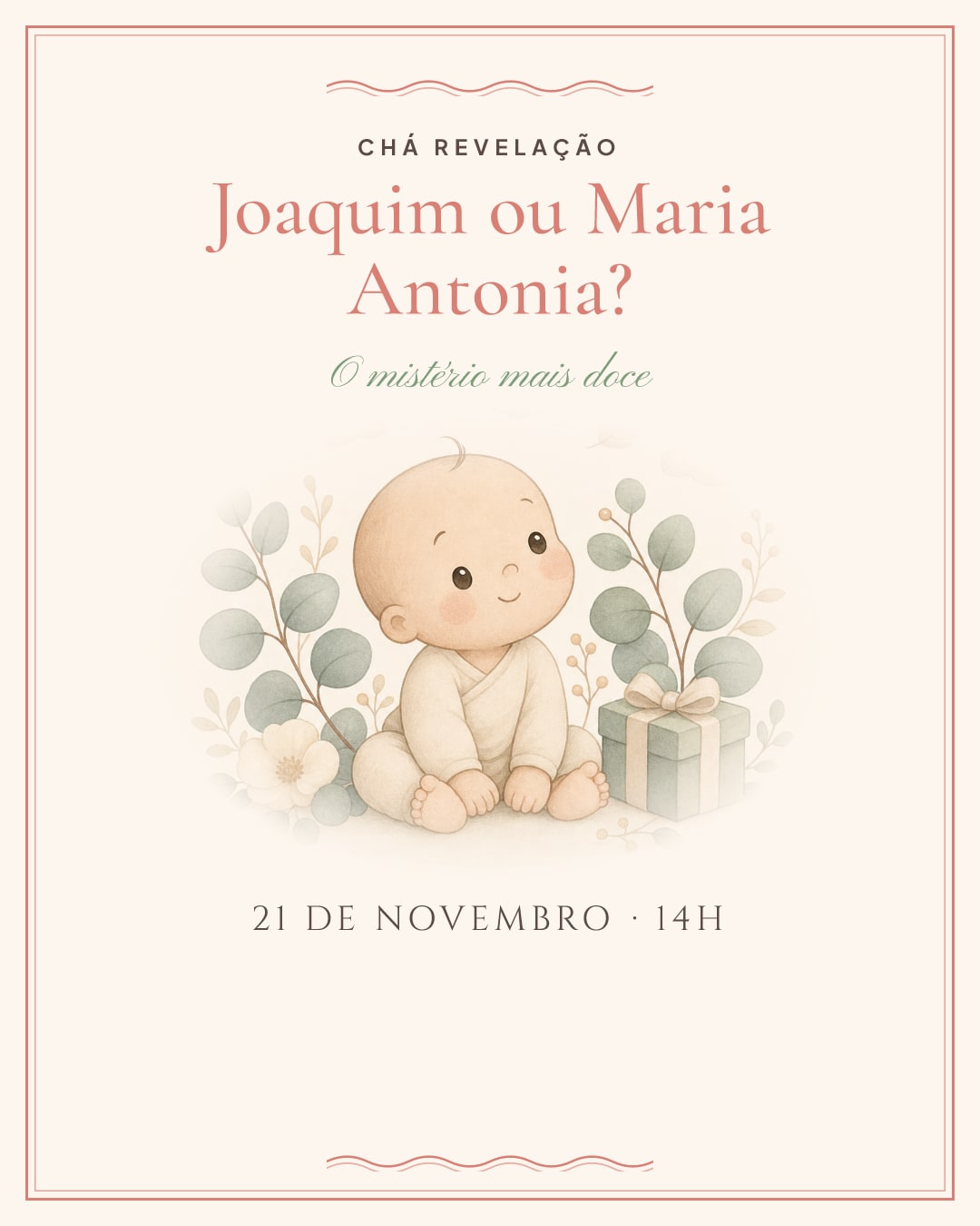 Convite de Chá revelação · Joaquim ou Maria Antonia?