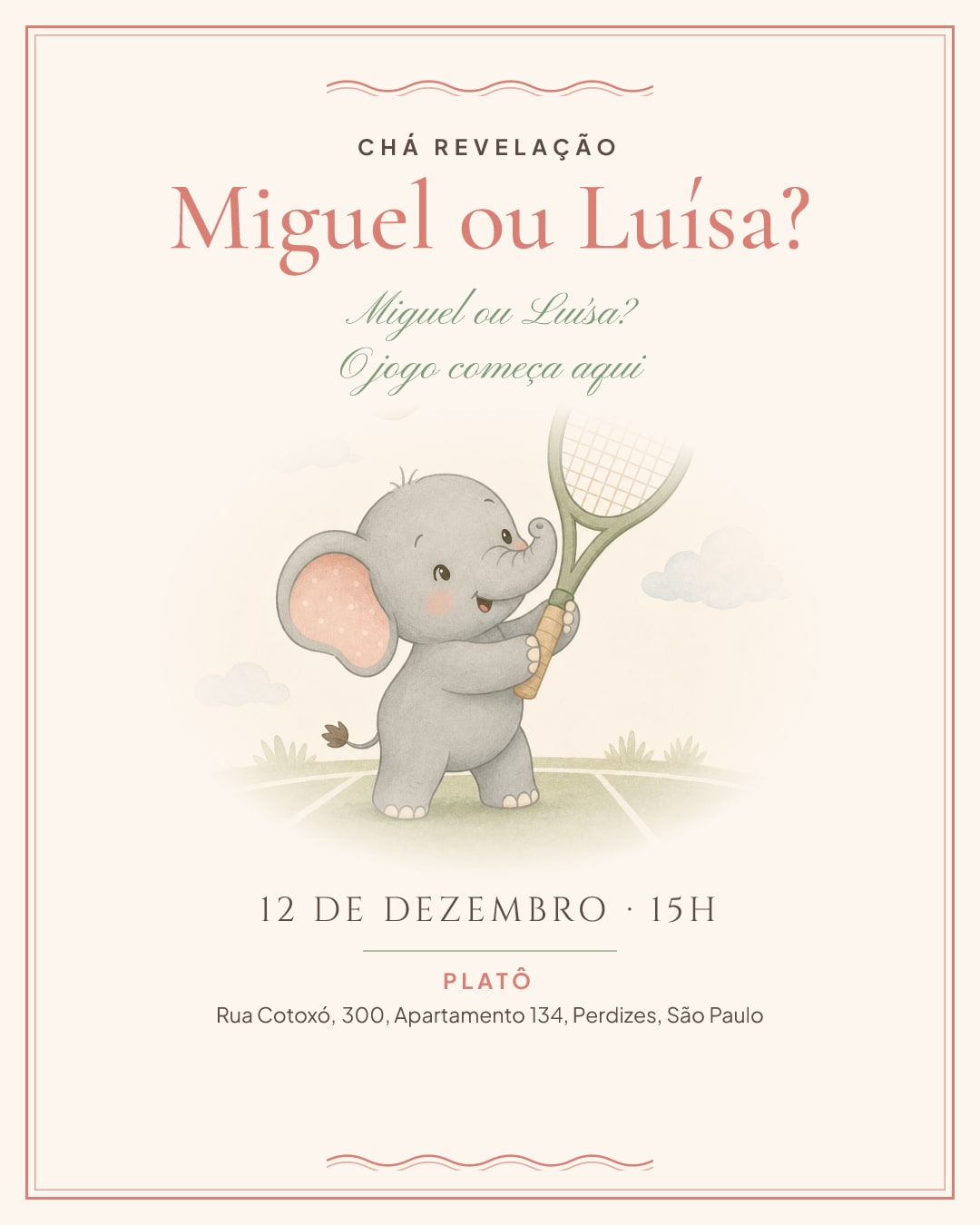 Convite de Chá revelação · Miguel ou Luísa?