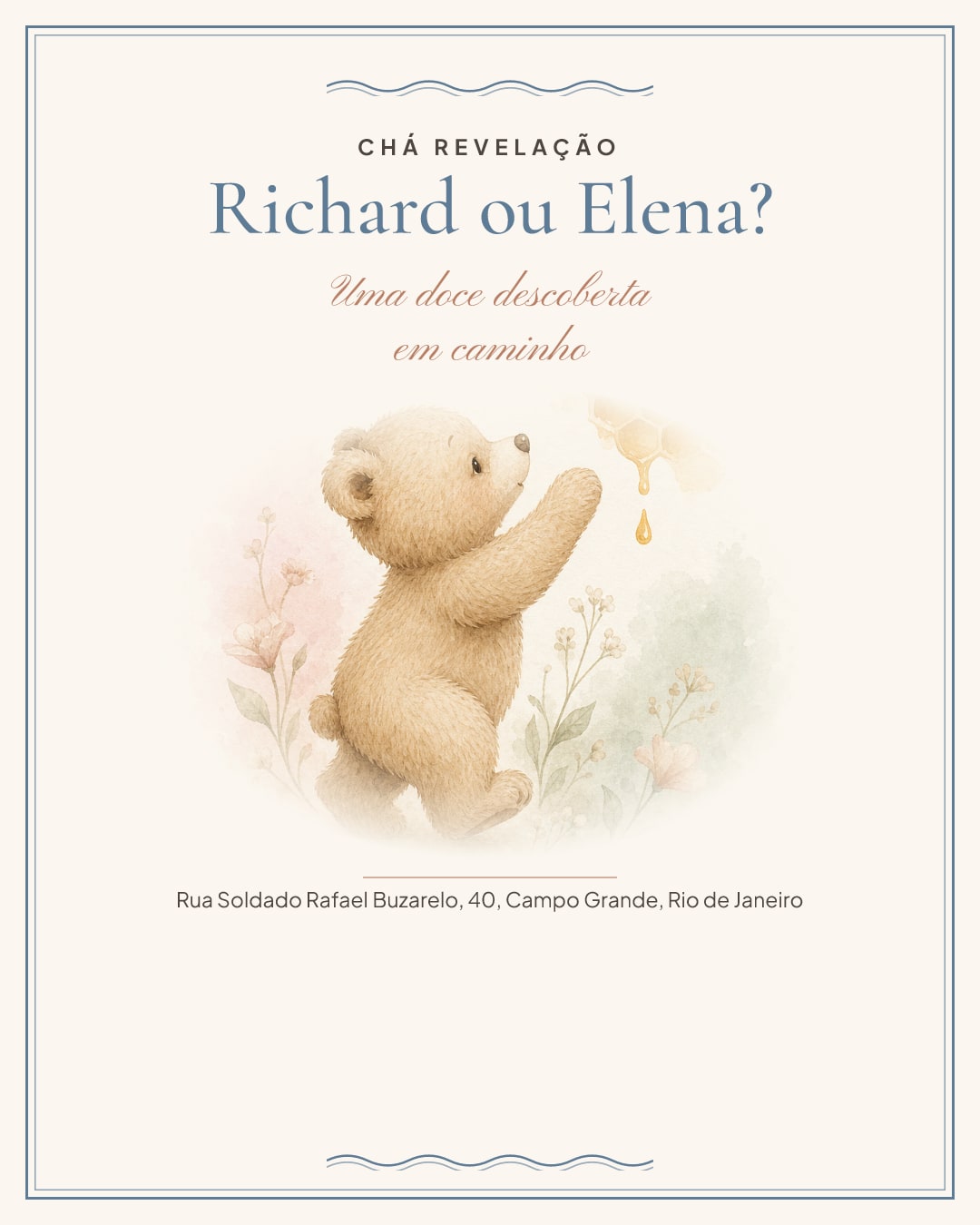 Convite de Chá revelação · Richard ou Elena?